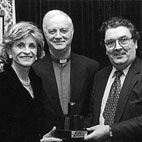 John Hume MP MEP with Fr Myles KavanaghCP, Chairman, Flax Trust, Jean Kennedy Smith, US Ambassador to Ireland